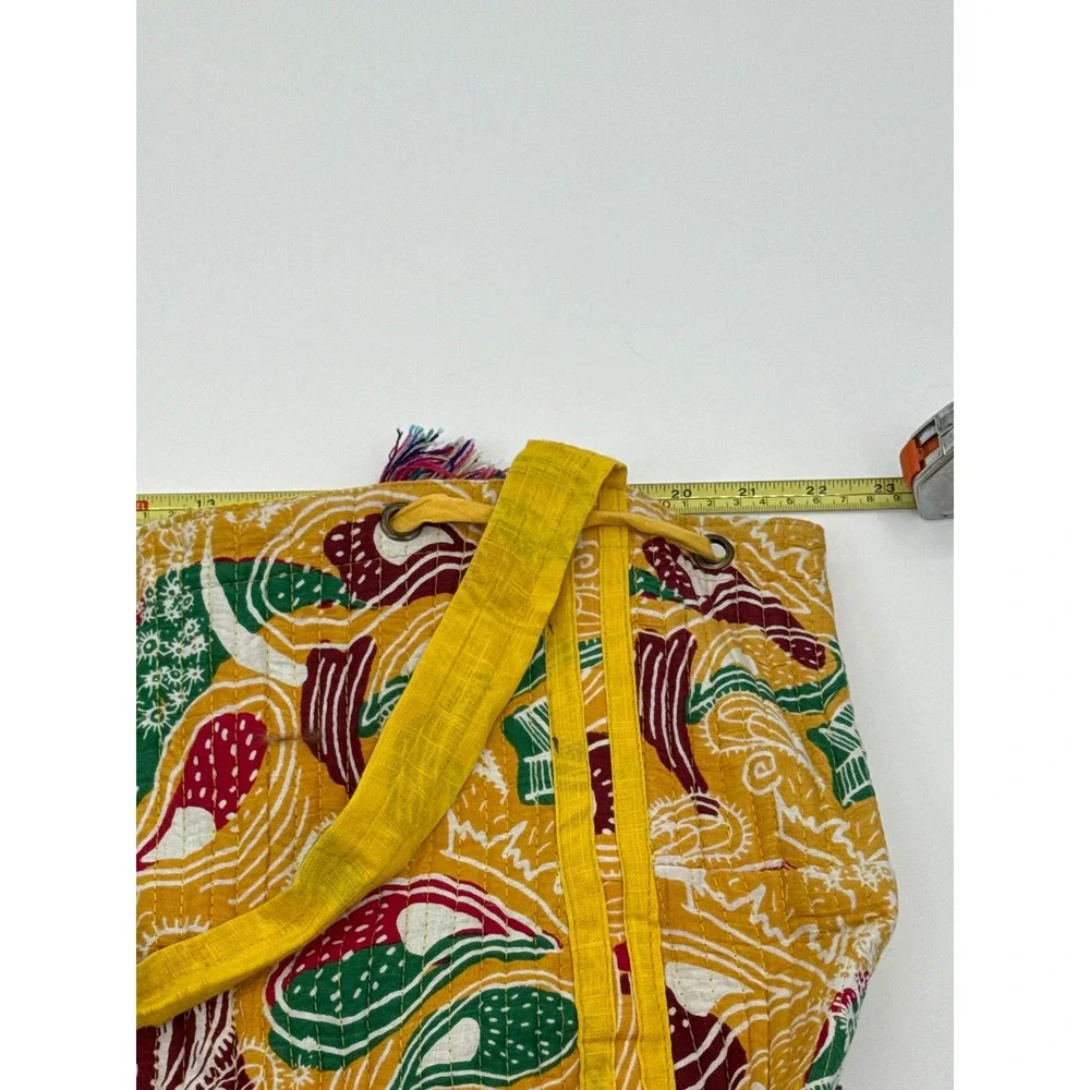 Karma Highway Yellow Paisley Quilted Viscose Drawstring Tote Bag Bohemian